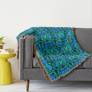 William Morris Pimpernel, Cobalt Blue and Green Throw Blanket