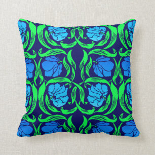 William Morris Pimpernel, Cobalt Blue and Green Throw Pillow