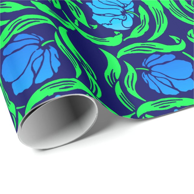 William Morris Pimpernel, Cobalt Blue and Green Wrapping Paper (Roll Corner)