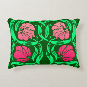 William Morris Pimpernel, Coral Pink and Green Accent Pillow