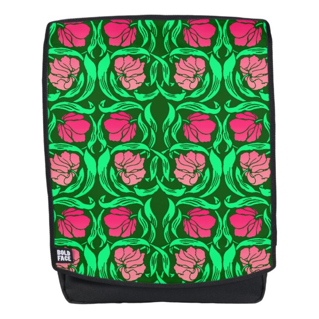 William Morris Pimpernel, Coral Pink and Green Backpack (Front)