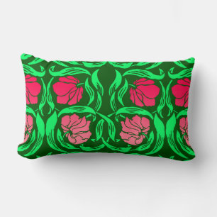 William Morris Pimpernel, Coral Pink and Green Lumbar Pillow