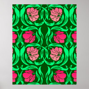 William Morris Pimpernel, Coral Pink and Green Poster