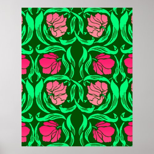 William Morris Pimpernel Coral Pink and Green Poster