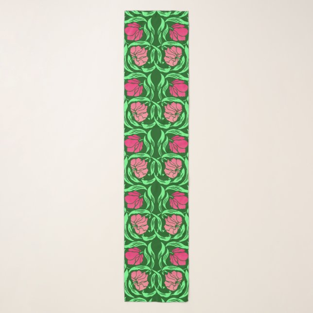 William Morris Pimpernel, Coral Pink and Green Scarf (Front)
