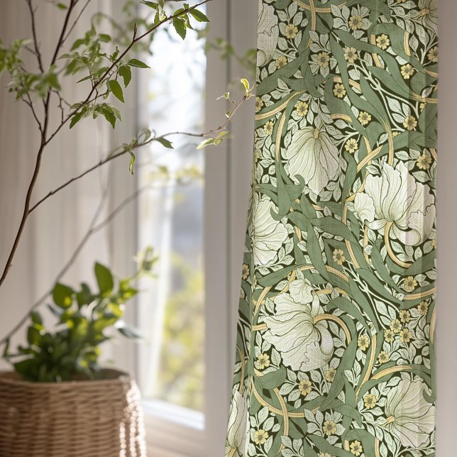William Morris Pimpernel Cream Pale Green Floral Sheer Curtains (Creator Uploaded)