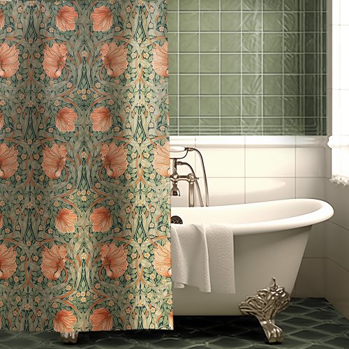 William Morris Pimpernel Dusty Rose  Sage Green Shower Curtain