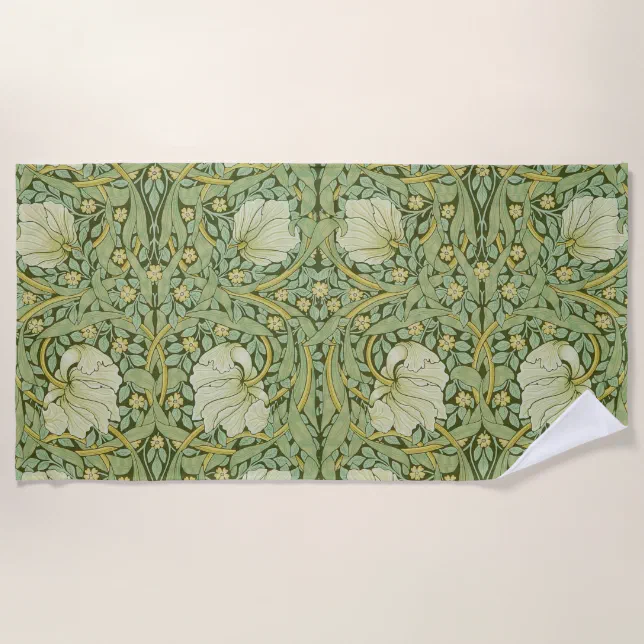 William Morris Pimpernel Floral Blue Wallpaper Beach Towel | Zazzle