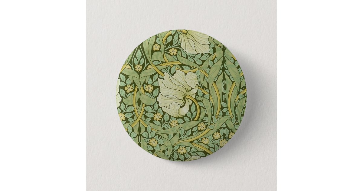 William Morris Pimpernel Floral Blue Wallpaper Button | Zazzle