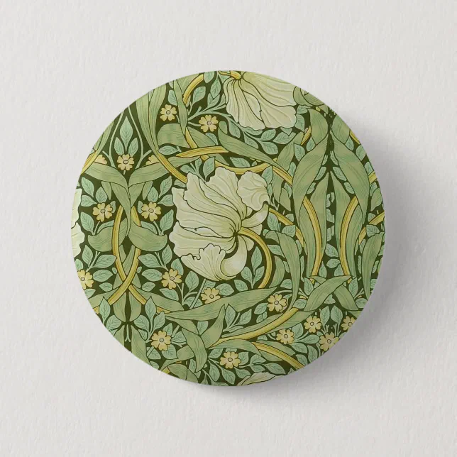 William Morris Pimpernel Floral Blue Wallpaper Button | Zazzle