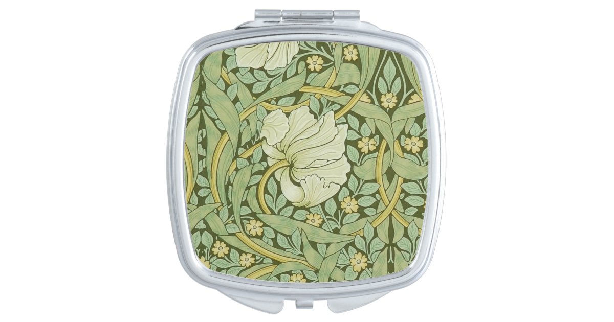 William Morris Pimpernel Floral Blue Wallpaper Compact Mirror | Zazzle