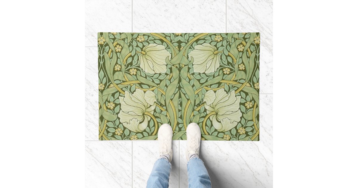 William Morris Pimpernel Floral Blue Wallpaper Doormat | Zazzle