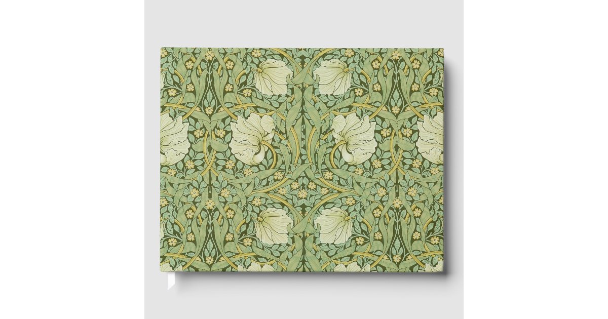 William Morris Pimpernel Floral Blue Wallpaper Guest Book | Zazzle