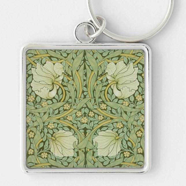 William Morris Pimpernel Floral Blue Wallpaper Keychain (Front)