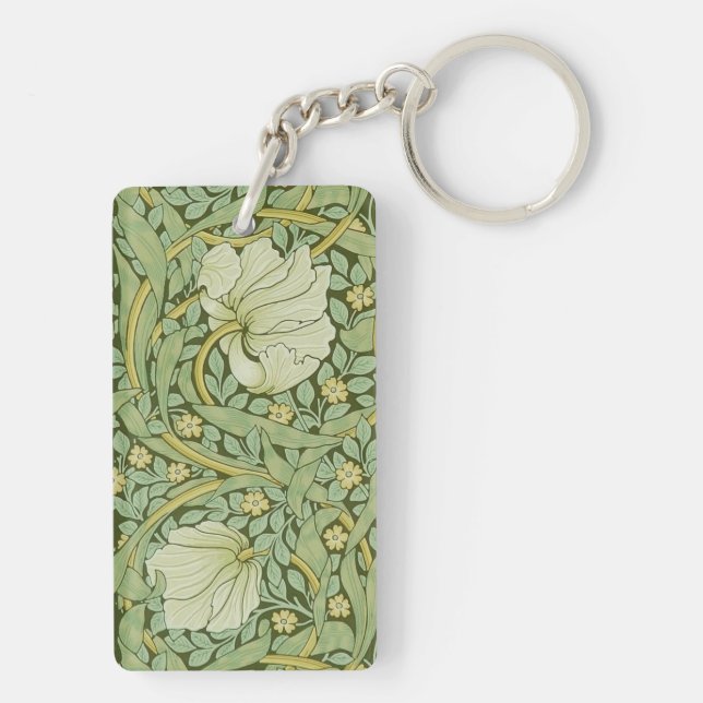 William Morris Pimpernel Floral Blue Wallpaper Keychain (Back)