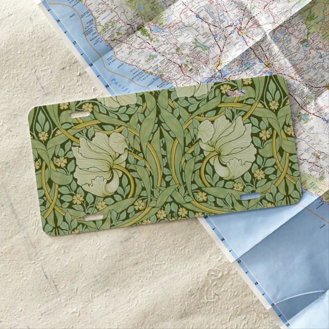 William Morris Pimpernel Floral Blue Wallpaper License Plate | Zazzle