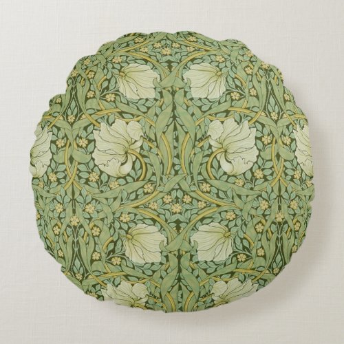 William Morris Pimpernel Floral Blue Wallpaper Round Pillow