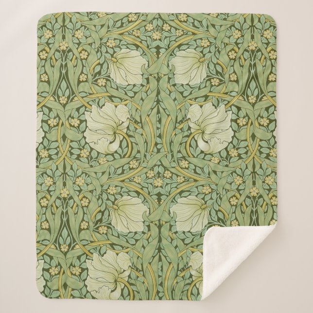 William Morris Pimpernel Floral Blue Wallpaper Sherpa Blanket (Front)