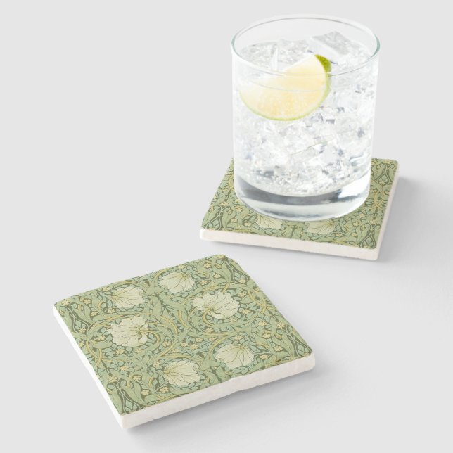 William Morris Pimpernel Floral Blue Wallpaper Stone Coaster (Side)