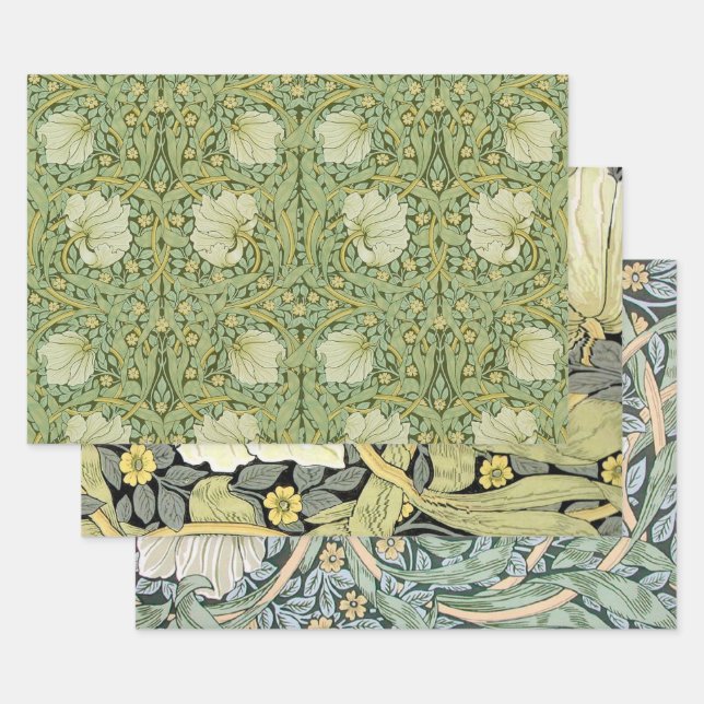 William Morris Pimpernel Floral Blue Wallpaper Wrapping Paper Sheets (Set)
