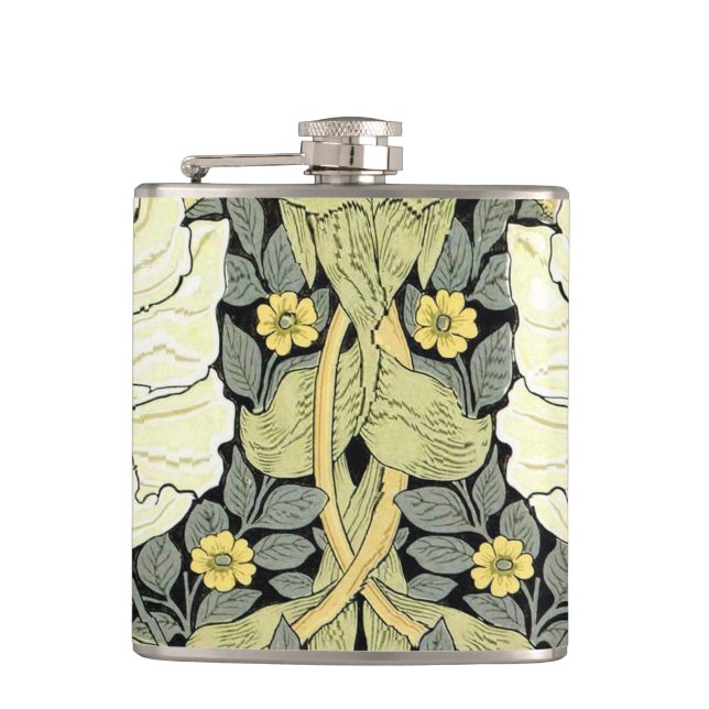William Morris Pimpernel Floral Wallpaper Hip Flask (Front)