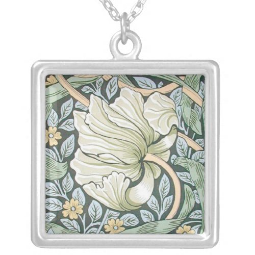 William Morris Pimpernel Floral Wallpaper Silver Plated Necklace