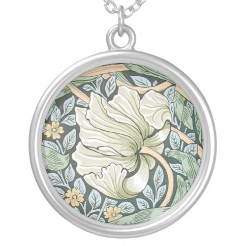 William Morris Pimpernel Floral Wallpaper Silver Plated Necklace