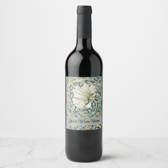 William Morris Pimpernel Floral Wallpaper Wine Label (Front)