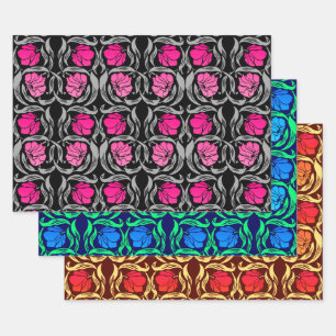 William Morris Pimpernel, Fuchsia, Blue, Brown    Wrapping Paper Sheets