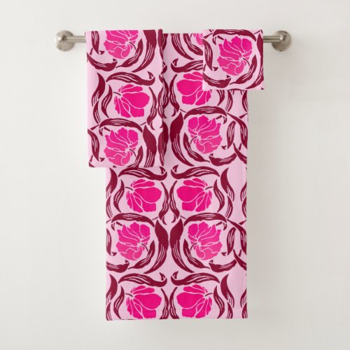 William Morris Pimpernel Fuchsia  Light Pink Bath Towel Set