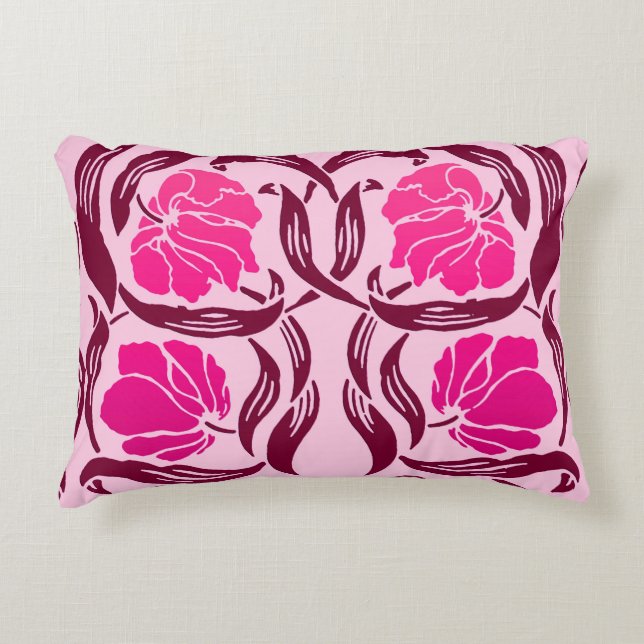 William Morris Pimpernel, Fuchsia & Light Pink Decorative Pillow (Front)