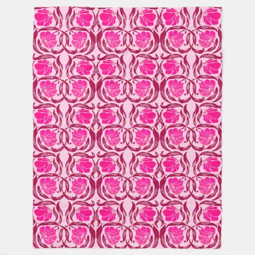William Morris Pimpernel Fuchsia  Light Pink Fleece Blanket