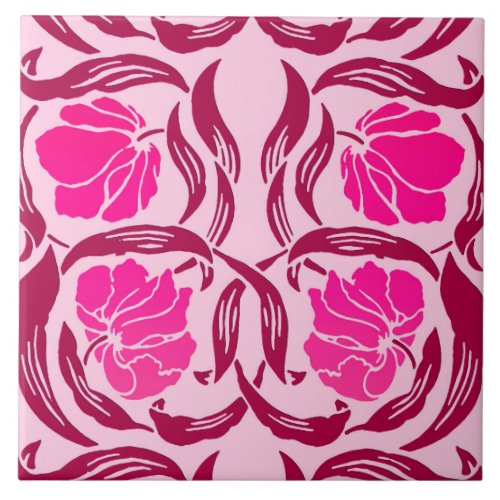 William Morris Pimpernel Fuchsia  Light Pink Tile