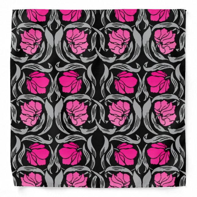 William Morris Pimpernel, Fuchsia Pink and Black Bandana (Front)