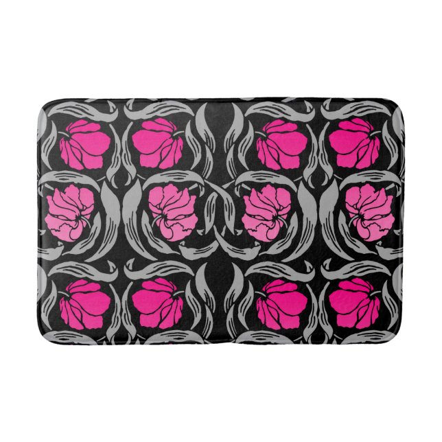 William Morris Pimpernel, Fuchsia Pink and Black Bathroom Mat (Front)