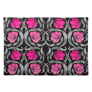 William Morris Pimpernel, Fuchsia Pink and Black Cloth Placemat