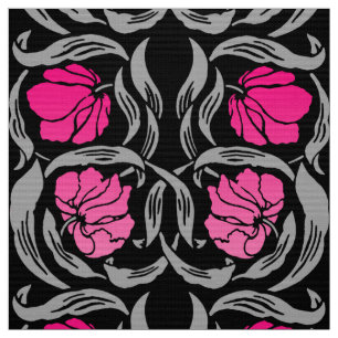 William Morris Pimpernel, Fuchsia Pink and Black Fabric