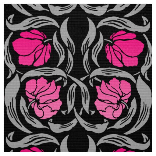 William Morris Pimpernel, Fuchsia Pink and Black Fabric