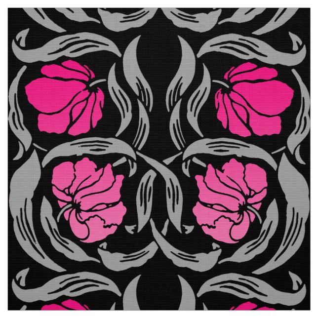 William Morris Pimpernel, Fuchsia Pink and Black Fabric (Swatch)