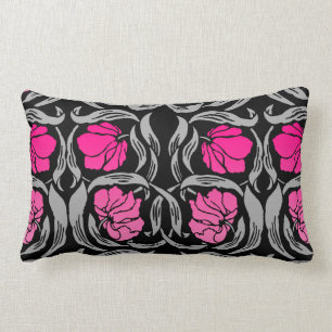 William Morris Pimpernel, Fuchsia Pink and Black Lumbar Pillow