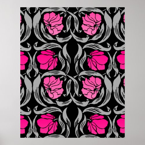 William Morris Pimpernel Fuchsia Pink and Black Poster