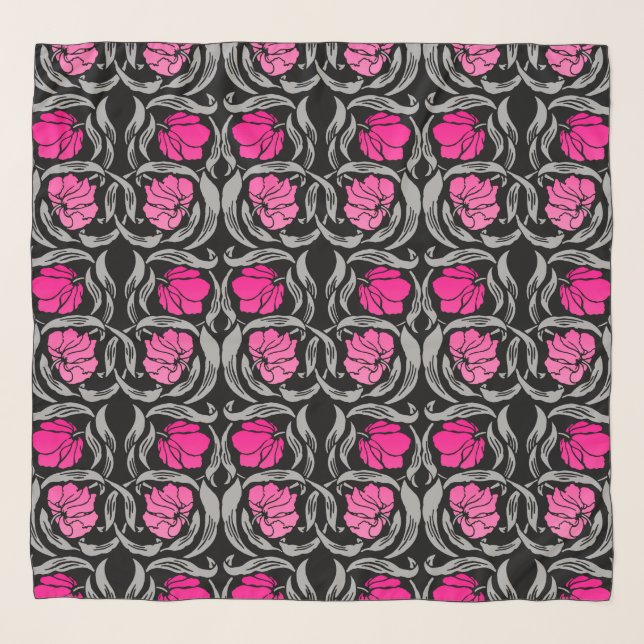William Morris Pimpernel, Fuchsia Pink and Black Scarf (Front)