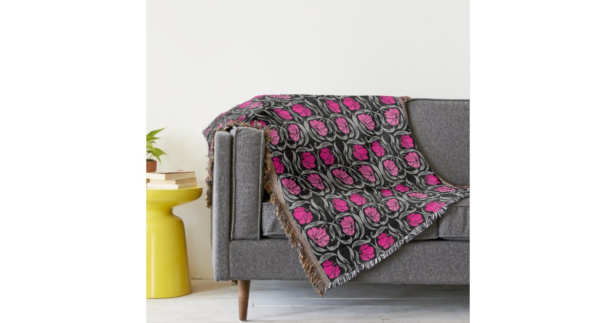 William Morris Pimpernel, Fuchsia Pink and Black Throw Blanket | Zazzle