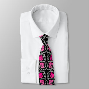 William Morris Pimpernel, Fuchsia Pink and Black Tie