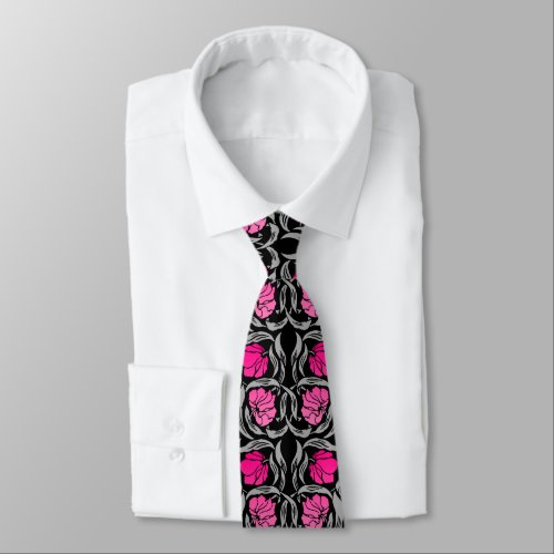 William Morris Pimpernel Fuchsia Pink and Black Tie