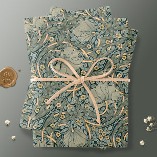 Sage Green White Gray Floral Boho Trendy Wrapping Paper Sheets