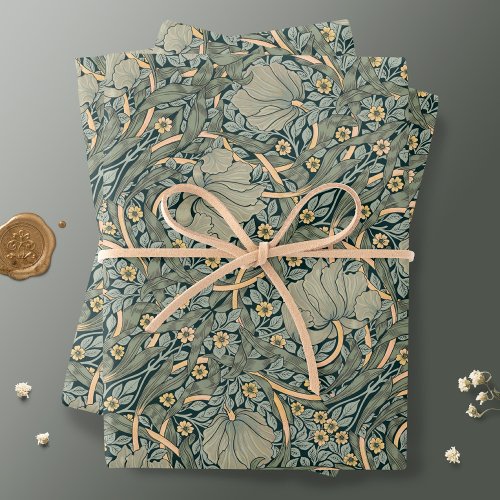 William Morris Pimpernel Gold Sage Green Wrapping Paper Sheets