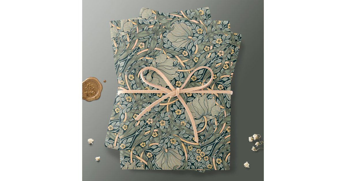 William Morris Pimpernel Gold Sage Green Wrapping Paper Sheets | Zazzle