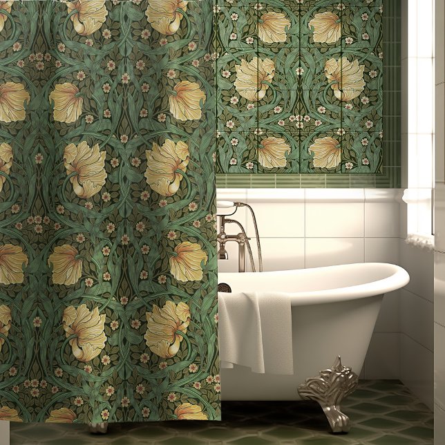 William Morris Pimpernel Green Art Nouveau Floral Shower Curtain (Creator Uploaded)