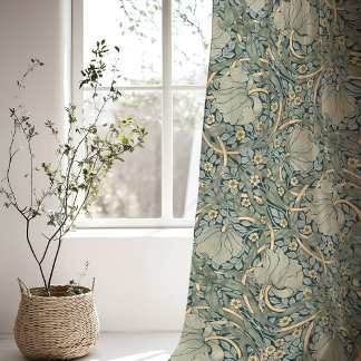 William Morris Pimpernel Green Beige Floral Sheer Curtains
